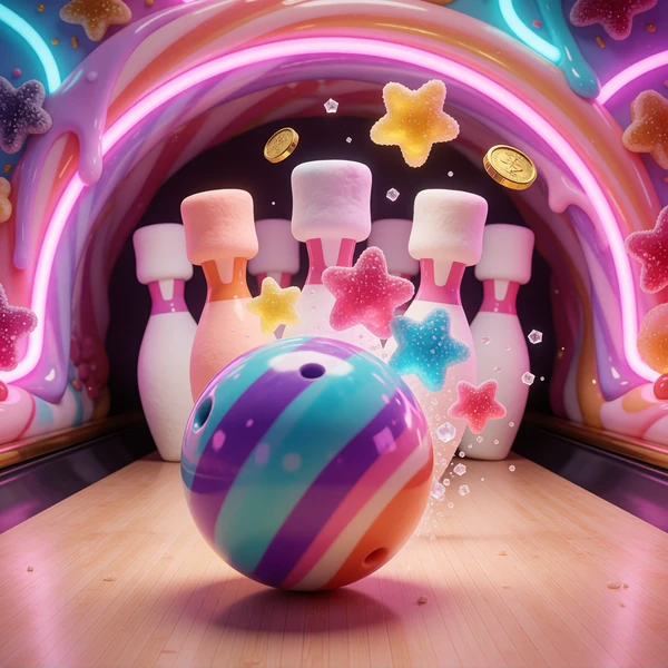 S&uuml;&szlig;igkeiten-Bowlingkugel trifft Marshmallow-Kegel als farbiges Cover f&uuml;r Sweet Sugar