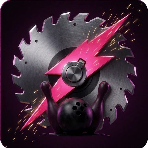S&auml;geblatt- und Bowlingkugel-Emblem f&uuml;r Hacksaw Gaming in der DudeSpin Provider-Auswahl