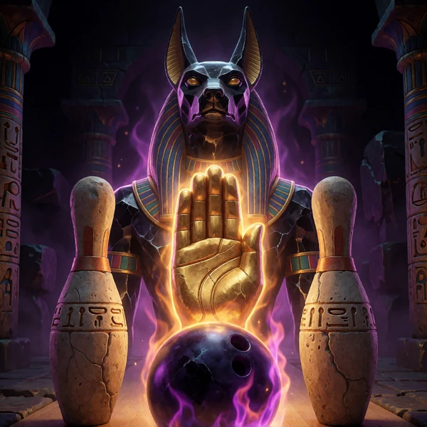 &Auml;gyptischer Anubis-W&auml;chter im Neon-Tempel als Cover f&uuml;r den Online Slot Hand of Anubis
