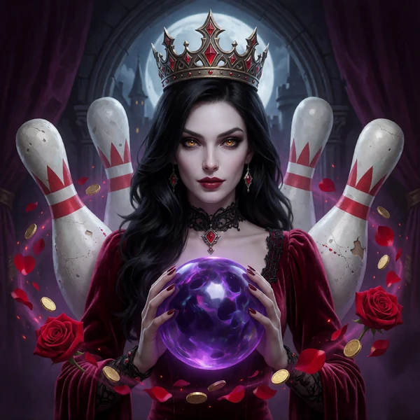 Vampirin mit violetter Bowlingkugel im gotischen Neon-Schloss als Cover f&uuml;r Immortal Desire